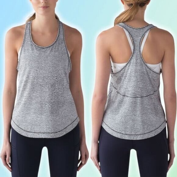 LULULEMON Long Distance Tank Sz 6 Sheer Luon Pebble Jacquard V1 White Black - Picture 1 of 9
